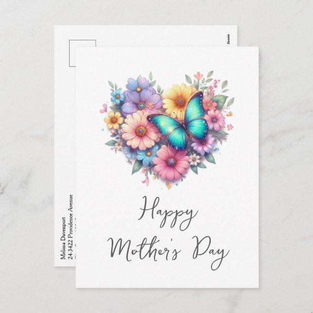 Daisy Flowers with a Blue Butterfly Mother's Day Helg Vykort (Fram/baksida)