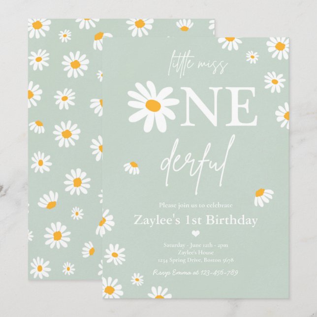 Daisy Födelsedagsfest Bohmian Little Miss Oenderfu Inbjudningar (Fram/baksida)