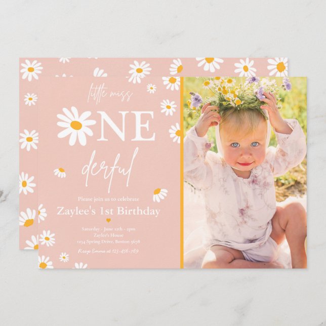 Daisy Födelsedagsfest Bohmian Little Miss Oenderfu Inbjudningar (Fram/baksida)