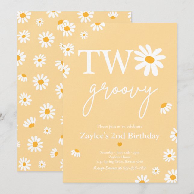 Daisy Födelsedagsfest Bohmian Two Groovy Birthday Inbjudningar (Fram/baksida)