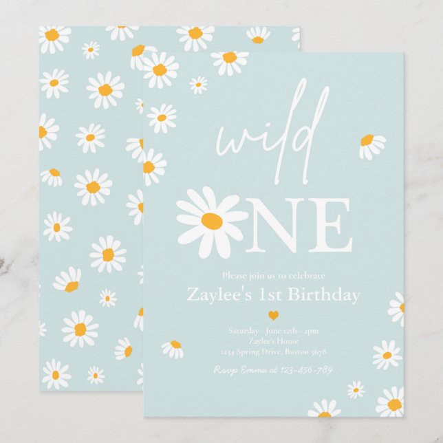 Daisy Födelsedagsfest Bohmian Vild 1:a födelsedag Inbjudningar (Fram/baksida)