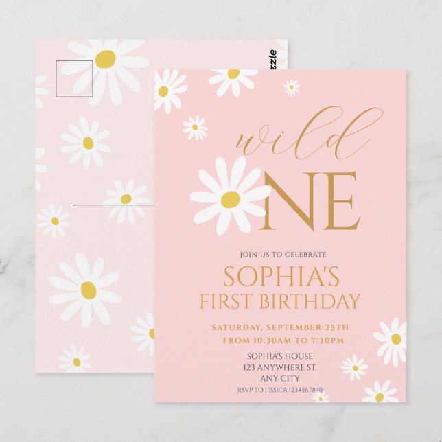 Daisy Födelsedagsfest Bohmian Wild One 1:a födelse Vykort (Fram/baksida)