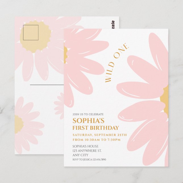 Daisy Födelsedagsfest Bohmian Wild One 1:a födelse Vykort (Fram/baksida)