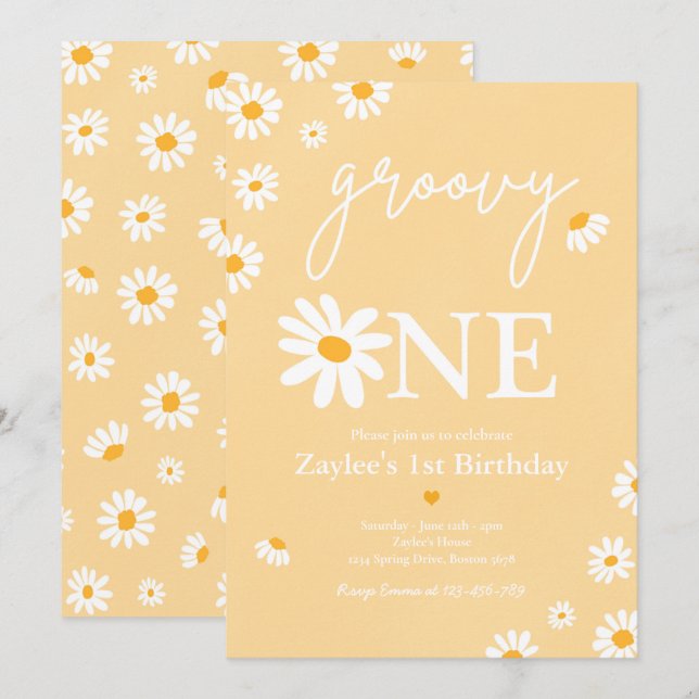 Daisy Födelsedagsfest Boho Groovy 1:a födelsedagen Inbjudningar (Fram/baksida)