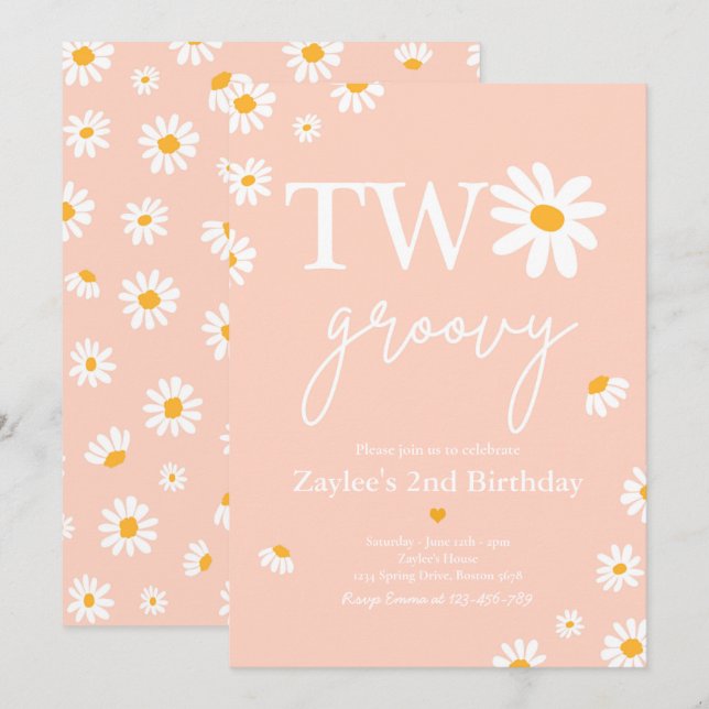 Daisy Födelsedagsfest Boho Two Groovy 2:a födelsed Inbjudningar (Fram/baksida)