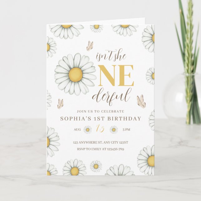 Daisy Födelsedagsinbjudan, Underbar Daisy 1-årsdag Inbjudan (Framsida)