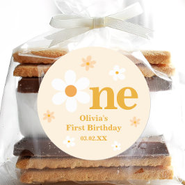 Daisy för akut Gult 1:a födelsedag Runt Klistermärke