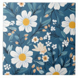 Daisy för blå Blommigt blomma Kakelplatta<br><div class="desc">En fantastisk daisy. I söt blå och vit färg har den här lysande blomdesignen vit och gult daisy i blå bakgrund.</div>
