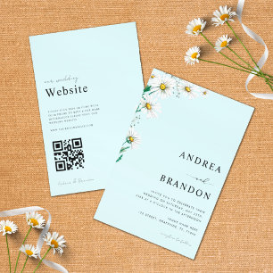 Daisy för blå vattenfärg Wildblomma QR-kod Bröllop Inbjudningar