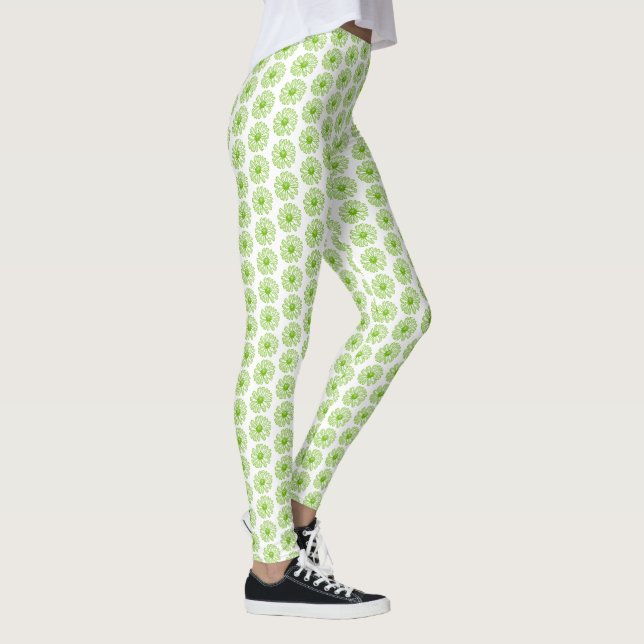 Daisy för Chartreuse Grönt Skriv ut, Hippie Flower Leggings (Höger)