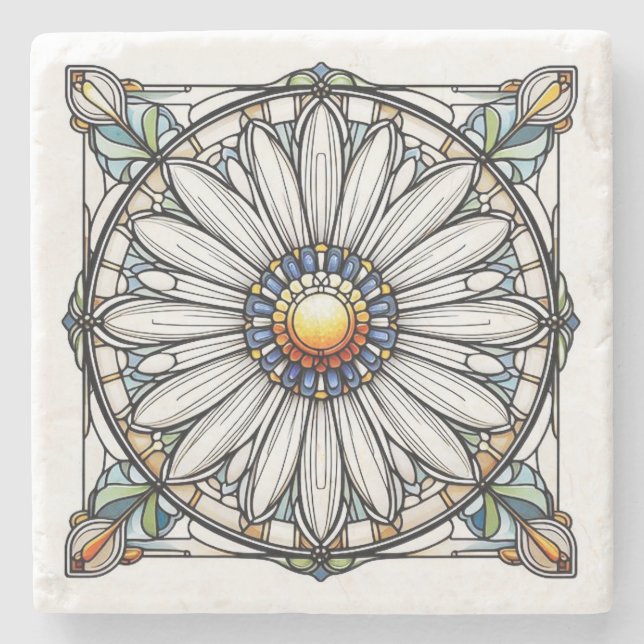 Daisy för fastfärgat glas #2 stenunderlägg (Framsidan)