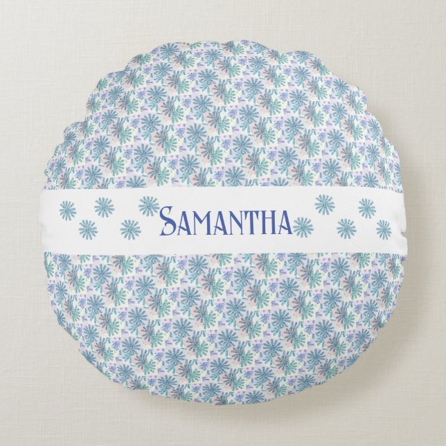 Daisy för flerfärgat pastelllappverk för personlig rund kudde (Framsidan)