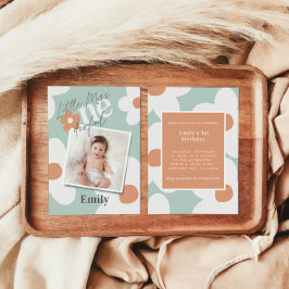Daisy för första födelsedag boho fototurkos orange inbjudningar
