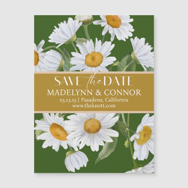 Daisy för grönt Utjämna skript Foto Spara datum Magnetisk Inbjudningskort (Framsida)