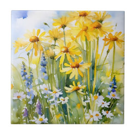 Daisy för konstgjord Gult, vilda blommor Kakelplatta
