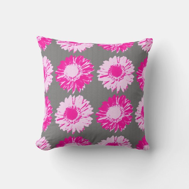 Daisy för konsthandeln - Fuchsia Rosa och Grått Kudde (Framsida)