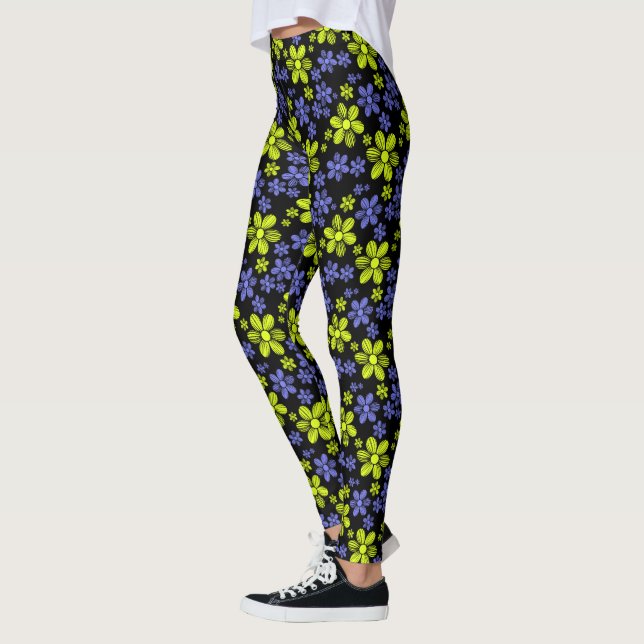Daisy för lila och Gult med svart bakgrund Leggings (Vänster)