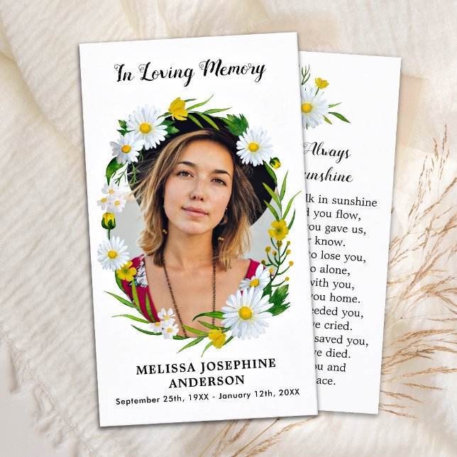 Daisy för minnesanteckning Funeral Prayer Card-fot (Skapare uppladdad)