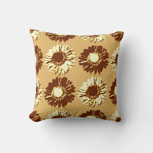 Daisy för popkonst - Brown, Camel och Gult Kudde (Framsida)