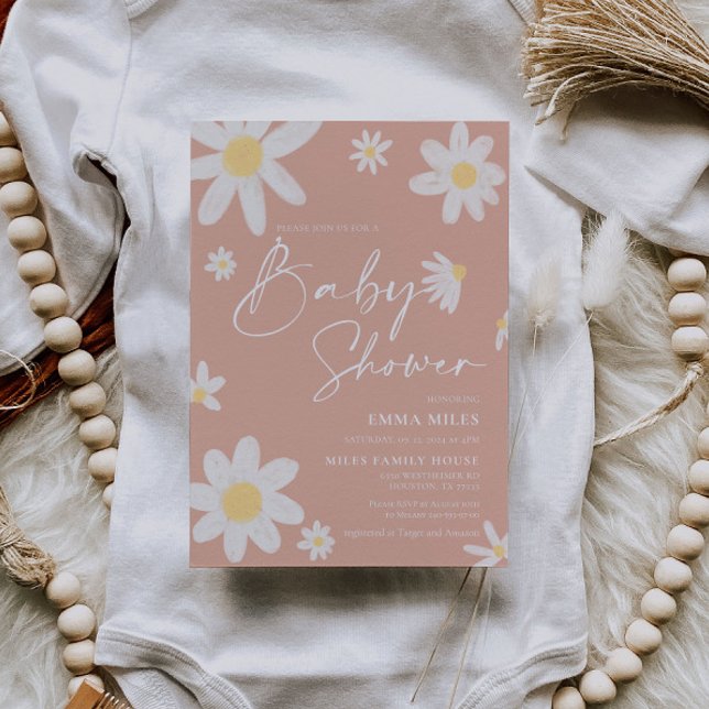 Daisy för rosa av babyvisningsinbjudan inbjudningar (Skapare uppladdad)