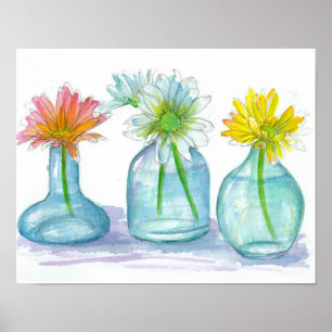 Daisy för Rosa av daisy för vattenfärgsmålning Gul Poster