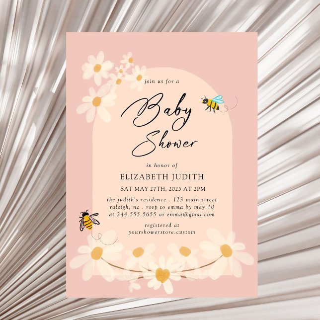 Daisy för rosa Blommigt Bes Baby Shower-inbjudan Inbjudningar (Skapare uppladdad)