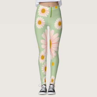 Daisy för rosa i Ljust grönt bakgrund Leggings