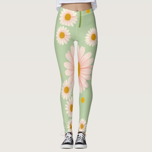 Daisy för rosa i Ljust grönt bakgrund Leggings (Framsida)