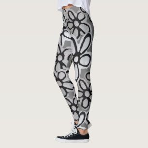 daisy för svart och vit blommar mönster leggings
