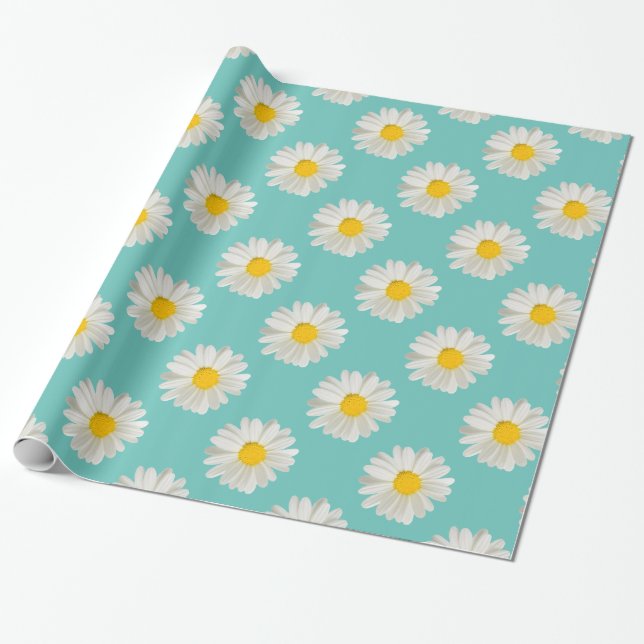 Daisy för utskrift av blommiga blommigtar på turko presentpapper (Utrullad)