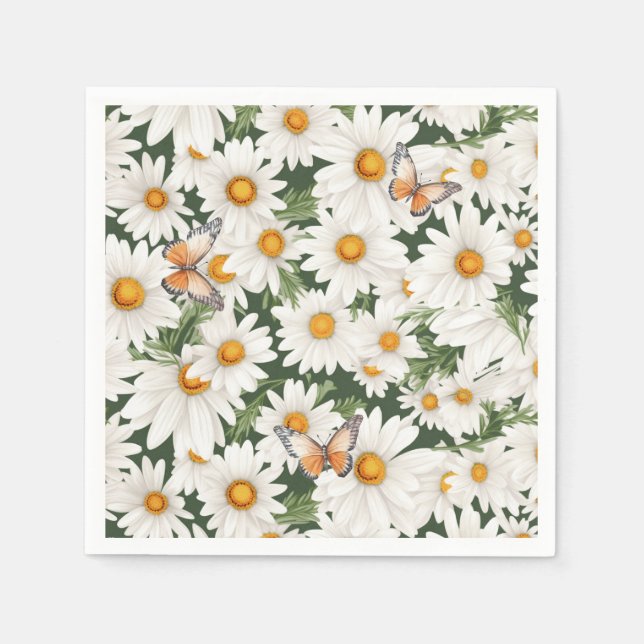 Daisy för vattenfärg och fjärilar pappersservett (Framsidan)