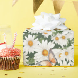 Daisy för vattenfärg och fjärilar presentpapper