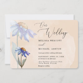 Daisy för vattenfärgen Lila Rustic Bröllop Peach Inbjudningar
