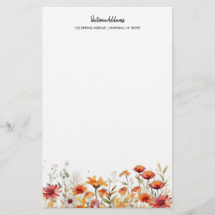 Daisy för vattenfärgsfärgad Blommigt Röd Orange Brevpapper