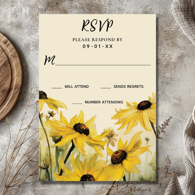 Daisy för vattenfärgsGult | Daisy Flower Bröllop OSA Kort (Front - Watercolor Yellow Daisies  Daisy Flower Wedding RSVP Card)