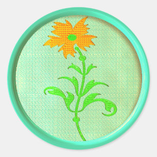 daisy för vintage orange grönt söt runt klistermärke