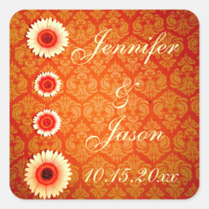 Daisy för vintage Orange och Rosa Fyrkantigt Klistermärke