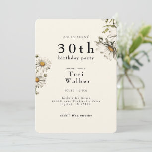 Daisy för vit Blommigt Cream Rundad Födelsedagsfes Inbjudningar