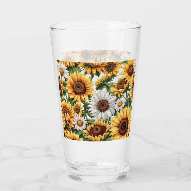 Daisy för vit och Gult solros Glaskopp (Framsida)