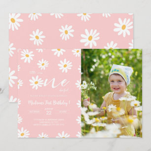 Daisy för vit och Rosa Blommigt Inbjudningar