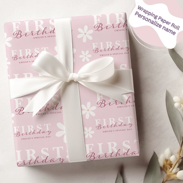 Daisy Första Födelsedag Rosa Temapartaj Presentpapper (Skapare uppladdad)