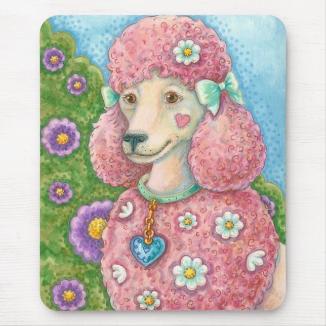 DAISY Fransk Rosa Pudel MOUSE PAD Musmatta (Framsidan)
