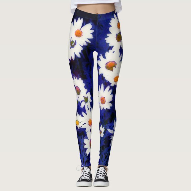 Daisy Garden Blue Art Abstrakt Leggings (Framsida)