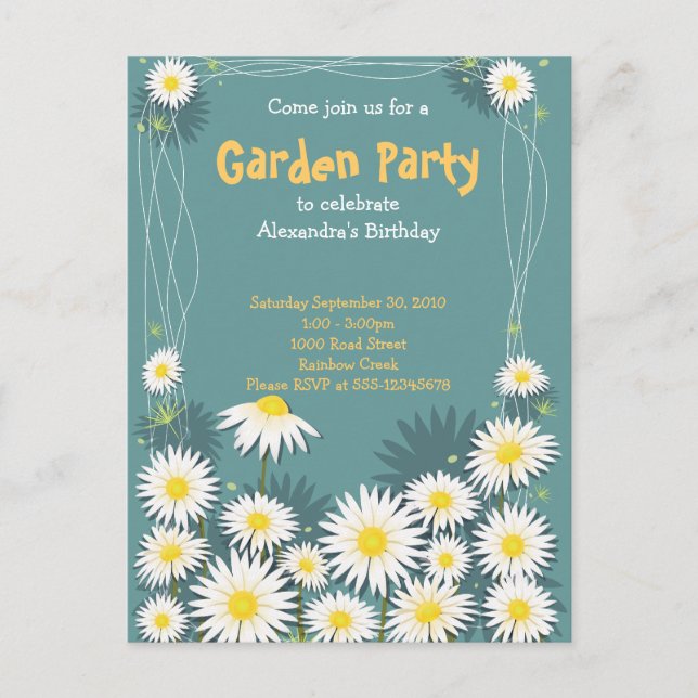 Daisy Garden Födelsedagsfest inbjudan 2 Vykort (Framsida)