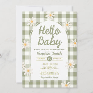 Daisy Gingham Hello Baby Shower Inbjudan