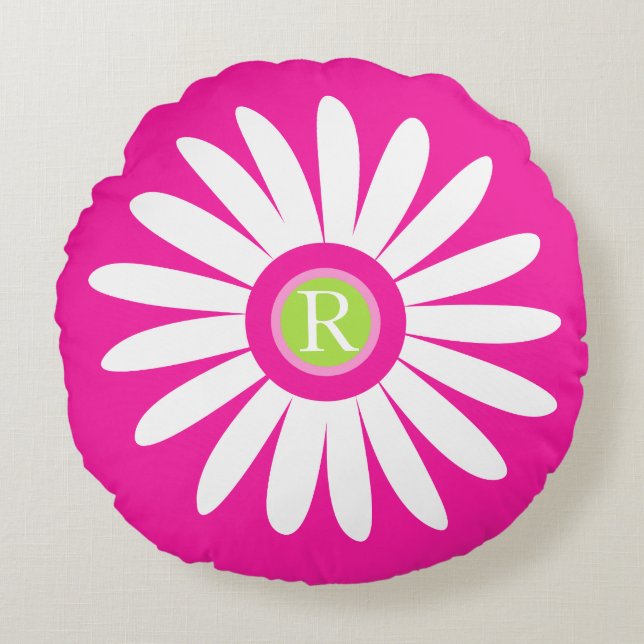 Daisy grafisk blomma, monogram dekorativ kudde (Framsidan)