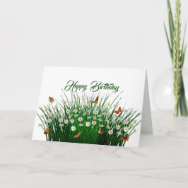 Daisy Grönt Orange Gräs Butterflies Birthday Kort