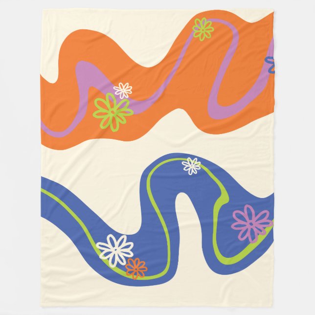 Daisy Groove Blue, Orange, Lila, Grönt och kream Fleecefilt (Framsidan)