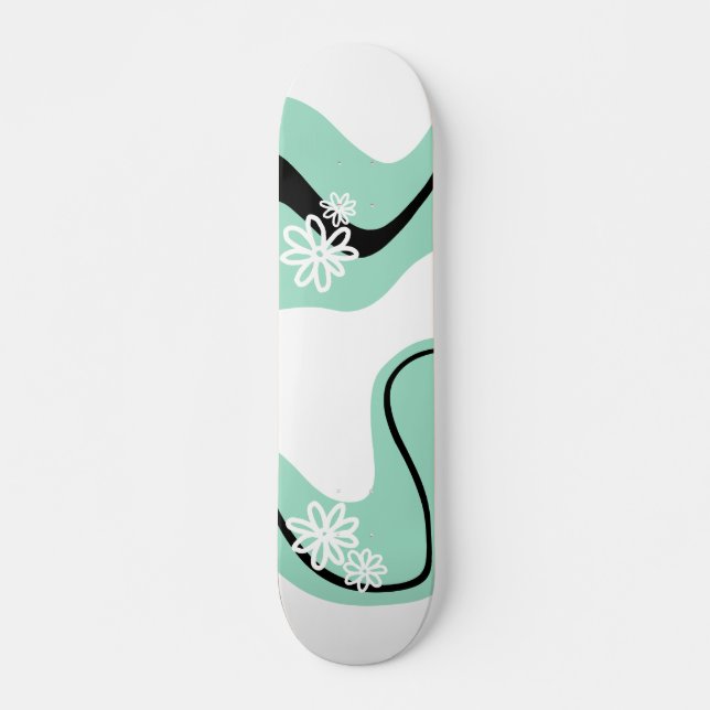 Daisy Groove i Grönt Mint, svartvitt Mini Skateboard Bräda 18,5 Cm (Framsida)
