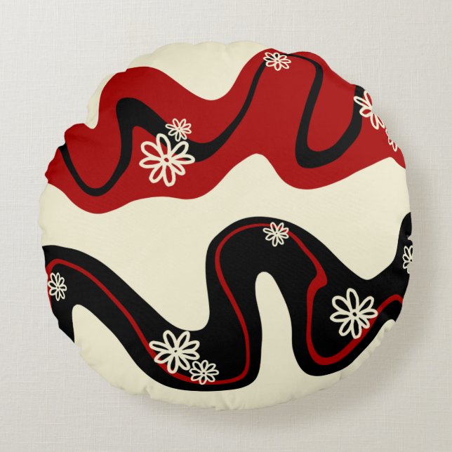 Daisy Groove - Red & Cream Rund Kudde (Framsidan)